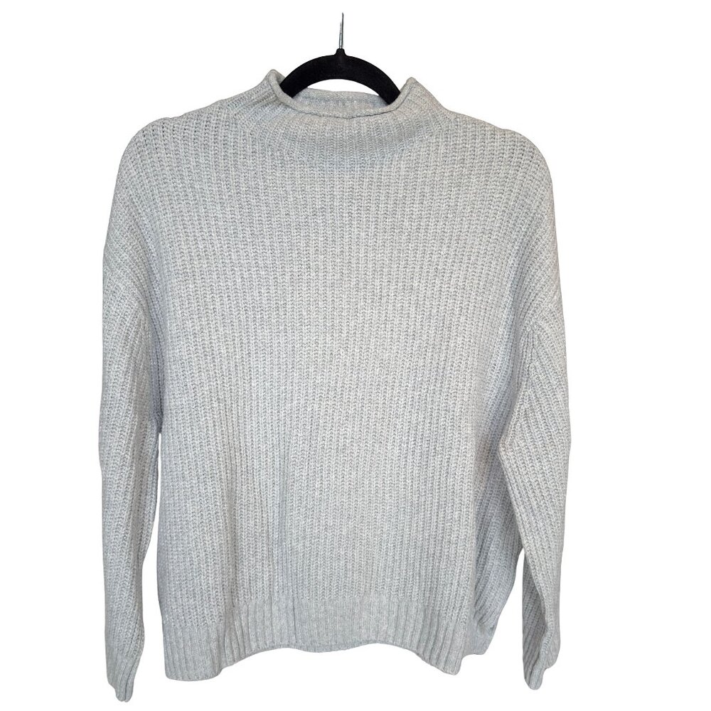 GAP Light Gray Ribbed Mock Neck Sweater Cashsoft Size Small Petite
